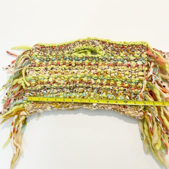 Yellow Multi Faye Fringe Bag Knit Crochet Clutch Floral Boho Maximalist Indie - Picture 4 of 5